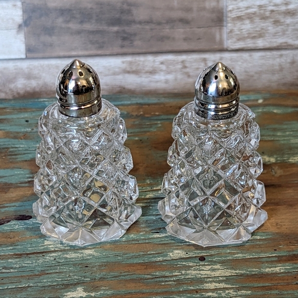 Antique Cut Crystal Salt & Pepper Shakers With Silver Lids - Picture 1 of 15